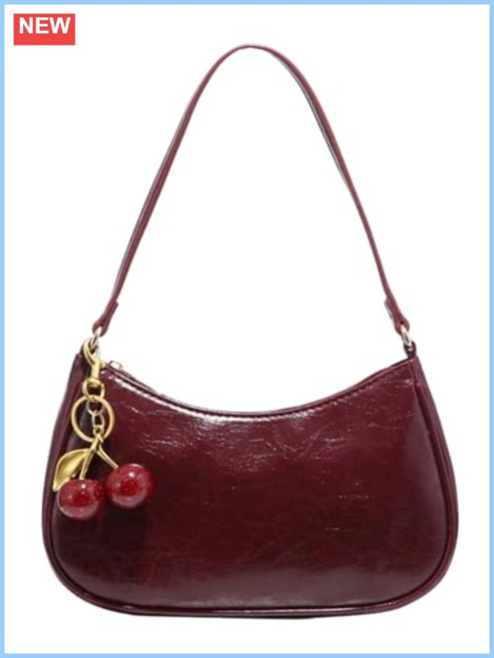 PU Leather Shoulder Bag Zipper Purse Cute Underarm Bag Retro